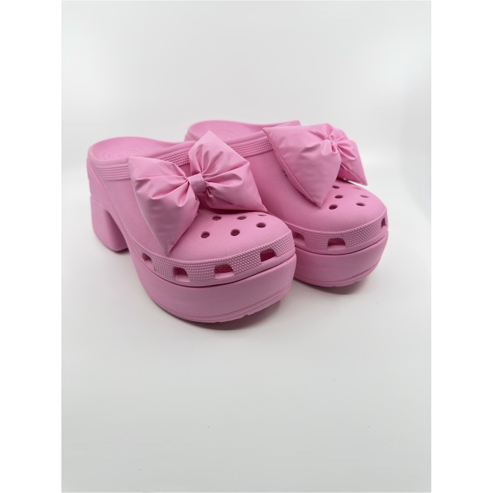 Crocs Siren Clog Women Size 11 Pink Puffy Bow Platform Heel Slip On Shoes